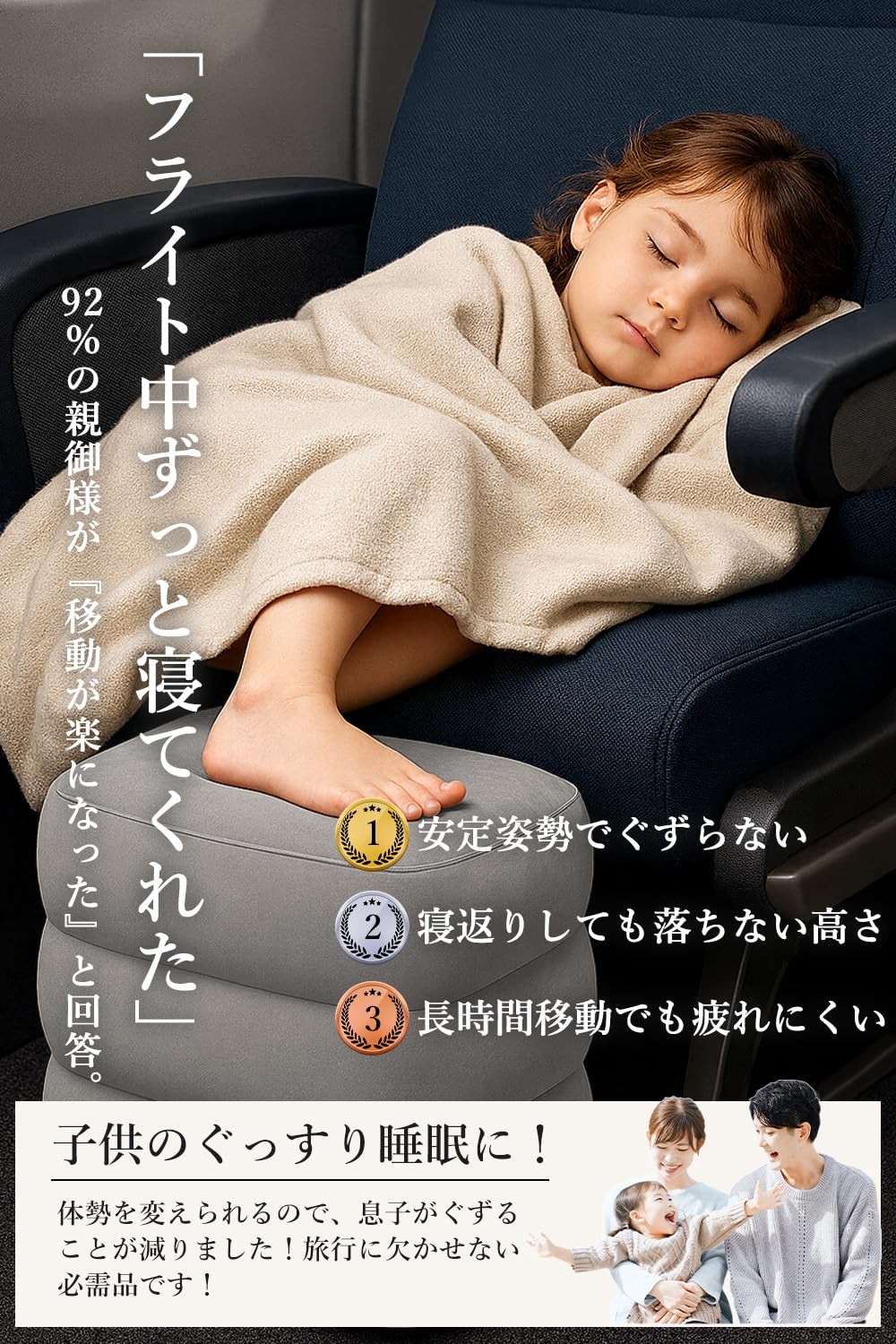 フライトット　フットレスト　飛行機足置き 楽天市場】フットレスト 飛行機 足置き 足枕 エアー クッション 三段階